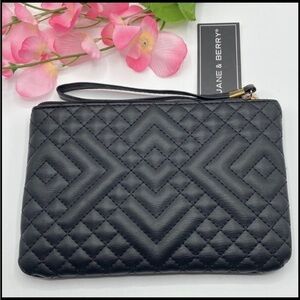 Womens Large Quilted Wristlet Pouch Wallet Bag Purse